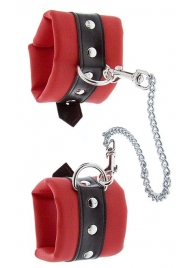 Красно-чёрные наручники на металлической цепочке - Blush Novelties - купить с доставкой в Екатеринбурге
