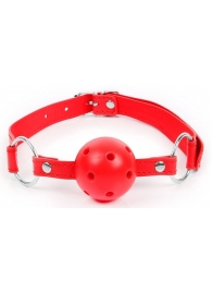 Красный кляп-шарик на регулируемом ремешке с кольцами - Notabu - купить с доставкой в Екатеринбурге