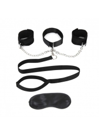 Чёрный ошейник с наручниками и поводком Collar Cuffs   Leash Set - Lux Fetish - купить с доставкой в Екатеринбурге
