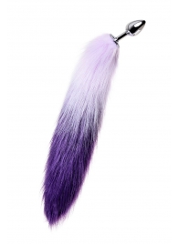 Серебристая металлическая анальная втулка с фиолетово-белым хвостом - размер S - ToyFa - купить с доставкой в Екатеринбурге
