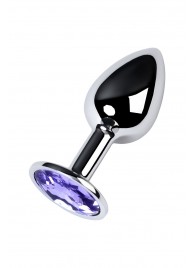 Серебристая конусовидная анальная пробка с фиолетовым кристаллом - 7 см. - ToyFa - купить с доставкой в Екатеринбурге