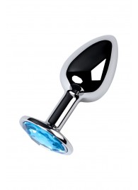 Серебристая конусовидная анальная пробка с голубым кристаллом - 7 см. - ToyFa - купить с доставкой в Екатеринбурге
