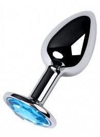 Серебристая конусовидная анальная пробка с голубым кристаллом - 7 см. - ToyFa - купить с доставкой в Екатеринбурге