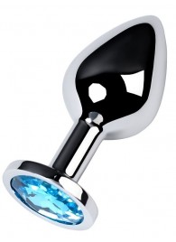 Серебристая конусовидная анальная пробка с голубым кристаллом - 8 см. - ToyFa - купить с доставкой в Екатеринбурге