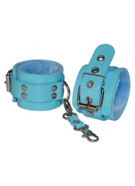 Голубые лаковые наручники с меховой отделкой - Sitabella - купить с доставкой в Екатеринбурге