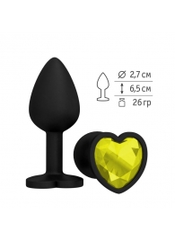 Черная силиконовая пробка с желтым кристаллом-сердцем - 8,5 см. - Джага-Джага - купить с доставкой в Екатеринбурге
