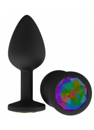 Чёрная анальная втулка с разноцветным кристаллом - 7,3 см. - Джага-Джага - купить с доставкой в Екатеринбурге