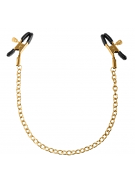 Чёрные с золотом зажимы на соски Gold Chain Nipple Clamps - Pipedream - купить с доставкой в Екатеринбурге