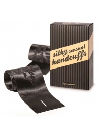 Черные ленты для связывания SILKY SENSUAL HANDCUFFS - Bijoux Indiscrets - купить с доставкой в Екатеринбурге