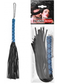 Черная многохвостая плеть-флоггер с синей ручкой - 40 см. - Notabu - купить с доставкой в Екатеринбурге