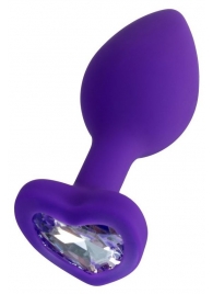 Фиолетовая анальная втулка Diamond Heart с прозрачным кристаллом - 7 см. - ToyFa - купить с доставкой в Екатеринбурге