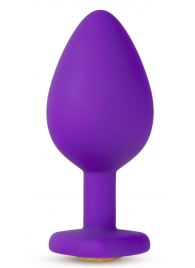 Фиолетовая анальная пробка Bling Plug Medium с золотистым стразом - 8,3 см. - Blush Novelties - купить с доставкой в Екатеринбурге