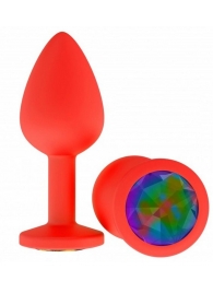 Красная анальная втулка с разноцветным кристаллом - 7,3 см. - Джага-Джага - купить с доставкой в Екатеринбурге