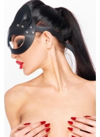 Черная кожаная маска  Кошка  с ушками - Джага-Джага - купить с доставкой в Екатеринбурге