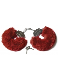 Шикарные бордовые меховые наручники с ключиками - Le Frivole - купить с доставкой в Екатеринбурге