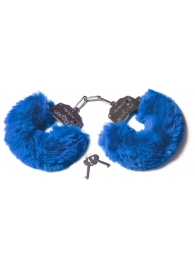 Шикарные синие меховые наручники с ключиками - Le Frivole - купить с доставкой в Екатеринбурге