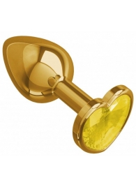 Золотистая анальная втулка с желтым кристаллом-сердечком - 7 см. - Джага-Джага - купить с доставкой в Екатеринбурге