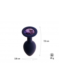 Черничная анальная пробка с фиолетовым кристаллом Gamma S - 7,2 см. - Le Frivole - купить с доставкой в Екатеринбурге