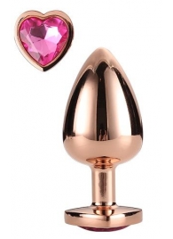 Золотистая анальная втулка с кристаллом-сердечком розового цвета - 7,1 см. - Dream Toys - купить с доставкой в Екатеринбурге