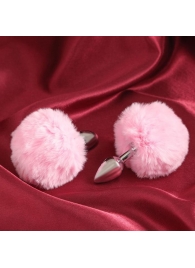 Серебристая анальная втулка с розовым хвостиком - Сима-Ленд - купить с доставкой в Екатеринбурге