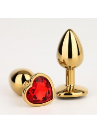 Золотистая анальная пробка с красным кристаллом в форме сердца - 7 см. - Сима-Ленд - купить с доставкой в Екатеринбурге