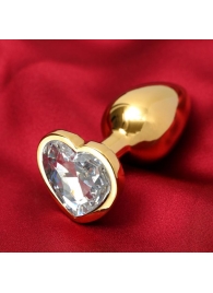 Золотистая анальная пробка с прозрачным кристаллом в форме сердца - Сима-Ленд - купить с доставкой в Екатеринбурге