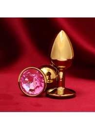Золотистая анальная пробка с розовым кристаллом - Сима-Ленд - купить с доставкой в Екатеринбурге