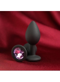 Черная анальная пробка с лиловым кристаллом - 7,2 см. - Сима-Ленд - купить с доставкой в Екатеринбурге