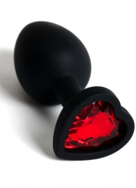 Черная анальная силиконовая пробка с красным стразом-сердцем - 7,5 см. - 4sexdreaM - купить с доставкой в Екатеринбурге