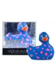Синий вибратор-уточка I Rub My Duckie 2.0 Romance с розовым принтом - Big Teaze Toys - купить с доставкой в Екатеринбурге