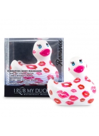 Белый вибратор-уточка I Rub My Duckie 2.0 Romance с розовым принтом - Big Teaze Toys - купить с доставкой в Екатеринбурге