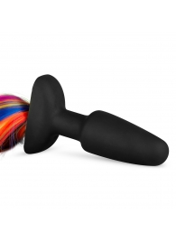 Черная анальная пробка с радужным хвостом Butt Plug With Tail - Easy toys