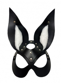 Черная маска зайки с белым мехом на ушках Miss Bunny - БДСМ Арсенал - купить с доставкой в Екатеринбурге