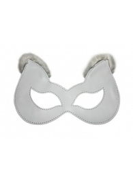 Белая маска из натуральной кожи с мехом на ушках - БДСМ Арсенал - купить с доставкой в Екатеринбурге