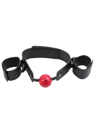 Кляп-наручники с красным шариком Breathable Ball Gag Restraint - Pipedream - купить с доставкой в Екатеринбурге