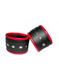 Черно-красные наручники из эко-кожи - БДСМ Арсенал - купить с доставкой в Екатеринбурге