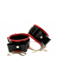 Черно-красные наручники с бантиками из эко-кожи - БДСМ Арсенал - купить с доставкой в Екатеринбурге