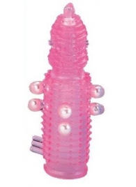 Розовая эластичная насадка на пенис с жемчужинами, точками и шипами Pearl Stimulator - 11,5 см. - Tonga - в Екатеринбурге купить с доставкой
