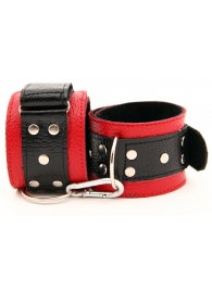 Красно-чёрные кожаные наручники - БДСМ Арсенал - купить с доставкой в Екатеринбурге