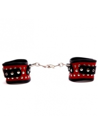 Фигурные красно-чёрные наручники с клёпками - Подиум - купить с доставкой в Екатеринбурге