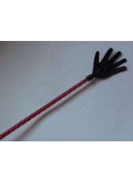 Длинный плетённый стек с наконечником-ладошкой и красной рукоятью - 85 см. - Подиум - купить с доставкой в Екатеринбурге