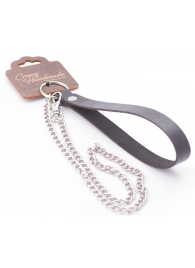 Серебристый металлический поводок с кожаной черной ручкой - 80 см. - Crazy Handmade - купить с доставкой в Екатеринбурге