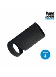 Черная открытая насадка на пенис с кольцом для мошонки L-size - 8,5 см. - Sex Expert - в Екатеринбурге купить с доставкой