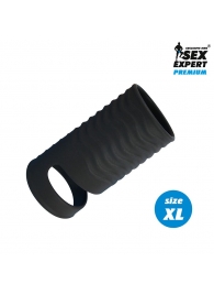 Черная открытая насадка на пенис с кольцом для мошонки XL-size - 8,9 см. - Sex Expert - в Екатеринбурге купить с доставкой