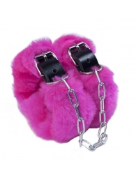 Кожаные наручники со съемной розовой опушкой - Лунный свет - купить с доставкой в Екатеринбурге