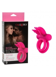 Розовое эрекционное виброкольцо Silicone Rechargeable Dual Butterfly Ring - California Exotic Novelties - в Екатеринбурге купить с доставкой