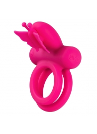 Розовое эрекционное виброкольцо Silicone Rechargeable Dual Butterfly Ring - California Exotic Novelties - в Екатеринбурге купить с доставкой