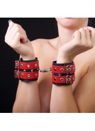 Красно-чёрные наручники из кожи - Sitabella - купить с доставкой в Екатеринбурге