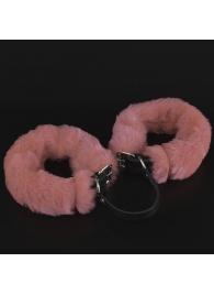Черные кожаные оковы со съемной розовой опушкой - Sitabella - купить с доставкой в Екатеринбурге