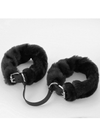 Черные кожаные оковы со съемной опушкой - Sitabella - купить с доставкой в Екатеринбурге